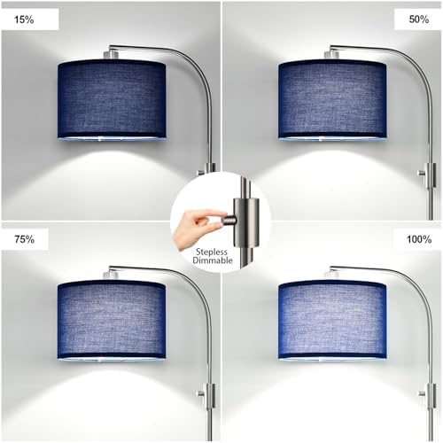 Nintiue Upgraded Modern Arc Dimmable Tall Standing Floor Lamp with Blue Shade, 1200 Lumens LED Bulb Included, for Living & Reading Room, Bedroom, Office & Nursery, Brushed Nickel