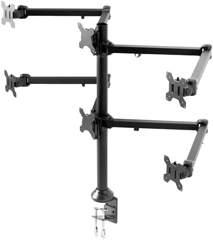 VIVO Steel Hex Monitor 23 to 32 inch LED LCD Clamp-on Desk Mount, Heavy Duty Articulating VESA Computer Stand, Holds 6 Screens, Fully Adjustable for Home Office Workstation, Black, STAND-V106A