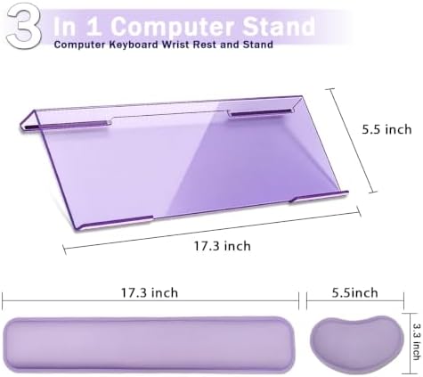 Computer Keyboard Wrist Rest Stand Set for Desktop, Keyboard Holder Easy Typing with Wrist Pad for Office, Home, School - Purple