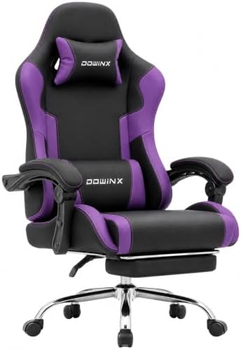Dowinx Ergonomic Gaming Chair with Footrest & Massage Lumbar, 2D-Linkage Armrests for Computer Chair 330lbs with Headrest Pillow for Office, Home, Streaming and Long Gaming Sessions, Fabric Purple