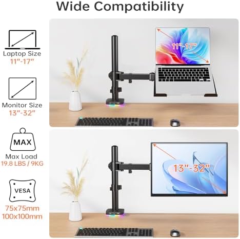 Afaloona RGB Convertible Laptop and Monitor Mount with USB Hub, Adjustable