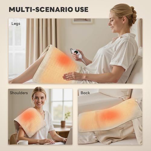 Heating Pad 12''X24'' for Back Neck Shoulder Pain Relief,Cream