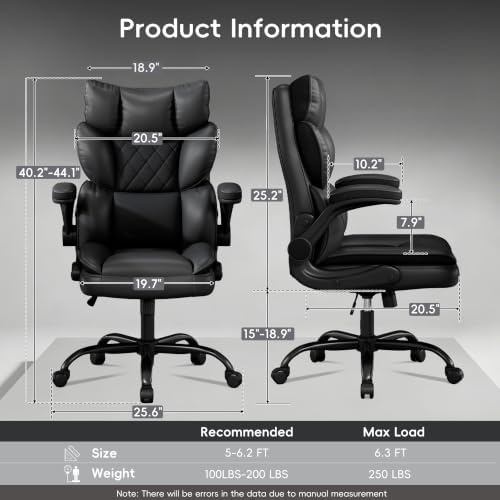 Vonesse Office Chair, Desk Chair with Flip-up Armrests, Gaming Chair with Double-Layered Soft Backrest,PU Leather Computer Executive Chair with Breathable Seat Cushion (Black)