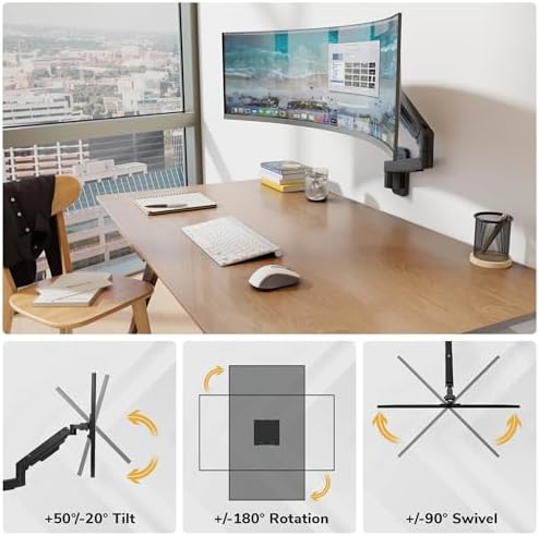 Mount-It! Ultrawide Monitor Wall Mount Arm, 17-49 in, 44 lbs, Gas Spring