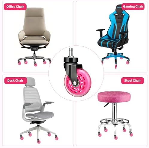 8T8 3" Office Chair Wheels (As Seen On PRC) Replacement Heavy Duty, Universal Rubber Chair Casters Fit 98% Chair, Quiet Smooth Rolling for Hardwood Floor Carpet Mats (Magenta)