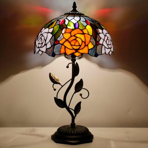 Tiffany Lamp Orange Violet Rose Stained Glass Table Lamp