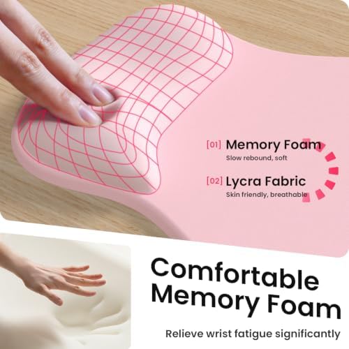 AKIT Ergonomic Mouse Pad and Keyboard Wrist Rest Set,Memory Foam,Pink