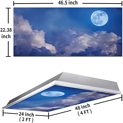 Fluorescent Light Cover Decorative Ceiling Light Filters,Moon Night Sky with Cloudy Pattern,for Classroom Office Hospitals Home Ceiling Decorative,2ft x 4ft,Blue White