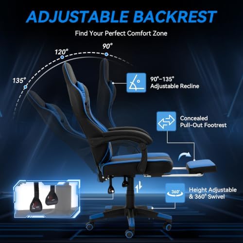 ELECWISH Ergonomic Gaming Chair, Reclining Computer Chair, Matte Blue