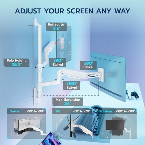 ARES WING Dual Monitor Wall Mount for 17-49 Inch Ultrawide Screens, White