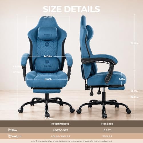 Fabric Gaming Chair with Heated Massage Lumbar Support, Pocket Spring Seat, Reclining Computer Chair with Footrest, Breathable High Back Gamer Chair, 350 lbs