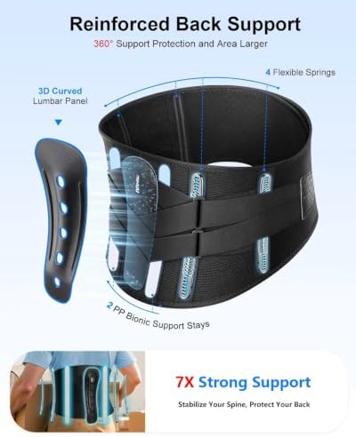 Back Brace for Lower Back Pain Relief with Pulley System, 7X Powerful Lumbar Support with 3D Pad, Lumbar Support Belt for Men Women, Power 4X Adjustable Strap and Soft Breathable 3D Knit Material, for Herniated Disc,Sciatica,Scoliosis M(33.5"-37.4")