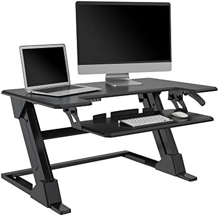 Realspace® P20 Standing Desk Converter With USB And Keyboard Tray, 19-3/10"H x 35-2/5"W x 23-1/5"D, Black