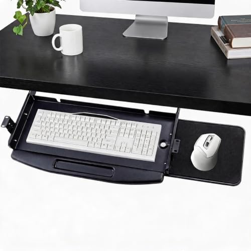 Heavy-Duty Under-Desk Keyboard Tray - 19 in Slide-Out Metal Pull-Out Keyboard Drawer with Smooth Slides, Fits Desks 22 in+ Wide, No Mouse Platform