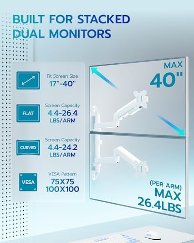 ARES WING 17-40 Inch Ultrawide Vertical Dual Monitor Wall Mount, White