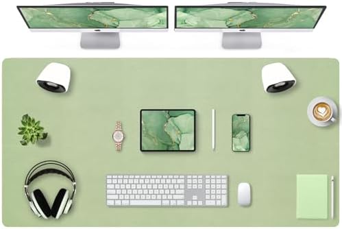 Bloss 47.2" x 24" Large Desk Mat, Leather Desk Mat, Large Mouse Pad + Keyboard Pad, Non-Slip Desk Mat Protector for Office, Home - Green