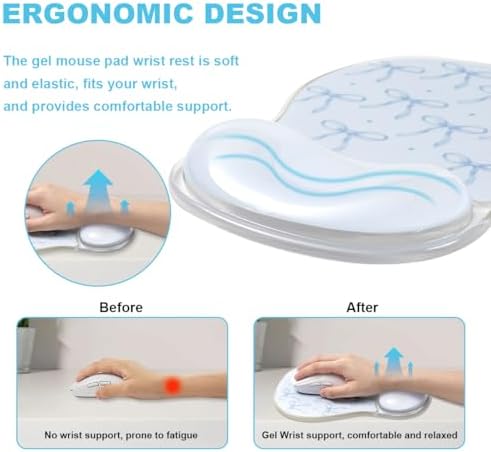 Blue Bow Mouse Pad with Gel Wrist Rest Support - Ergonomic Cooling Mousepad