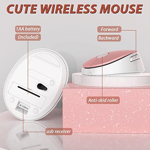 Kootop Wireless Keyboard and Mouse Combo, 2.4G Typewriter, Pink