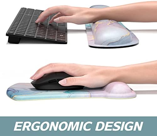 ITNRSIIET Mouse Pad Wrist Support Keyboard Wrist Rest Pad Ergonomic Mousepad Non-Slip Memory Foam Keyboard Pad Easy Typing Pain Relief Perfect for PC Laptop Gaming Office, Color Textured Marble