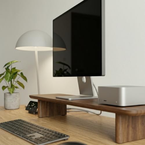 Walnut Dual Monitor Stand Riser - 43.3" Extra Long Wooden Monitor Stand for 2 Monitors, Desk Shelf Organizer for iMac, Laptop & Ultrawide Displays, Natural Wood Grain
