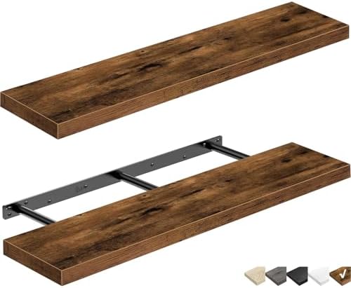 QEEIG Long Floating Shelves for Wall (Brown, Set of 2, 31.5")