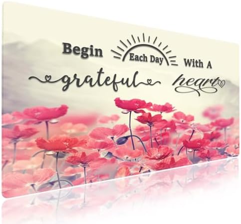 Begin Each Day with A Grateful Heart Large Mouse Pad, Pink Lotus Desk Mat