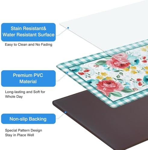 Pastel Floral Anti Fatigue Kitchen Rugs, 17.3"x47"+17.3"x29"