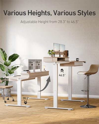 CubiCubi 60" x 30" Standing Electric Desk with Drawers, Light Rustic Brown