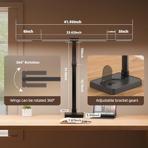 LED Desk Lamp for Home Office - 24W Bright Double Head Desk Light with Clamp Eye Caring Architect Task Light 25 Lighting Modes Adjustable Flexible Gooseneck Lamp (All Black)