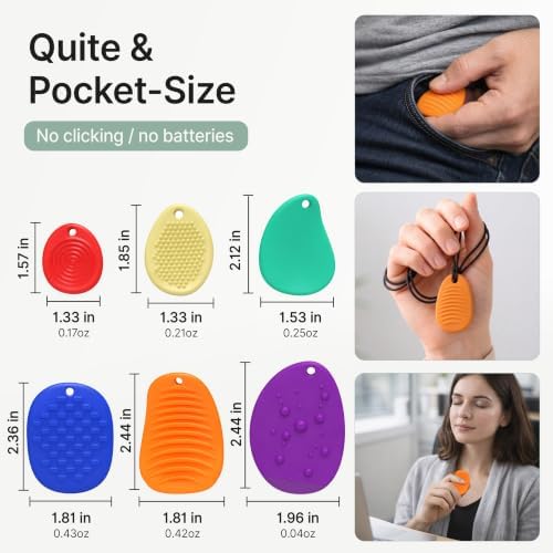 Fidget Keychain Worry Stones - 6 Pack Quiet Silicone Sensory Stones