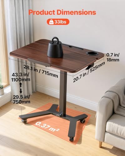 VEVOR Standing Desk, Adjustable Height Mobile Stand Up Desk with Tilting Desktop, 28.2 x 20.7 in Small Computer Sit Stand Workstation, 33 lbs Capacity, Foot Pedal Pneumatic Lift for Home, Office