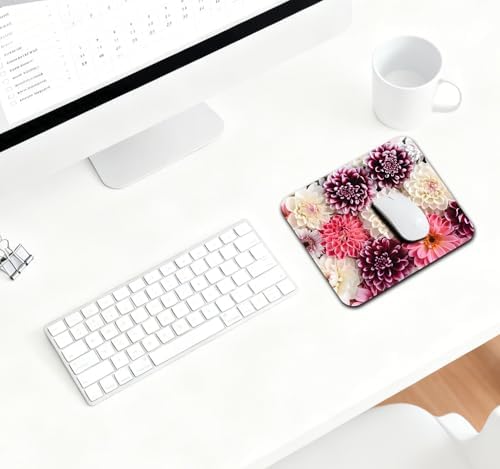 9.5x7.9 Inch Office/Gaming Mouse Pad, Colorful Bouquet of Dahlia Flowers Purple Pink White Red Floral Blooming Cute Anti-Slip Mat for Desk