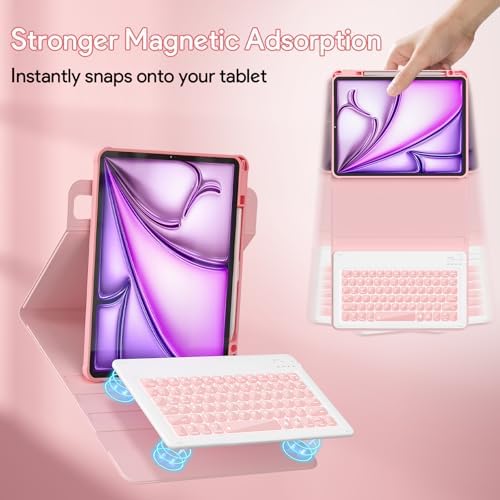 YBING for iPad Air 13 Inch & Pro 12.9 Keyboard Case with Mouse, 7 Colors Backlit Keyboard & 360 Rotating Cover with Pencil Holder for iPad Pro 12.9 (6th, 5th, 4th gen), Air 13 M4/M3/M2 (Pink)