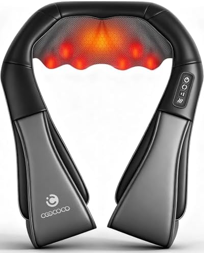 CooCoCo Corded Neck Massager - Back Massager for Pain Relief Deep Tissue, Shoulder Massager with Heat, Kneading Massager, Massager Gifts for Mom Dad