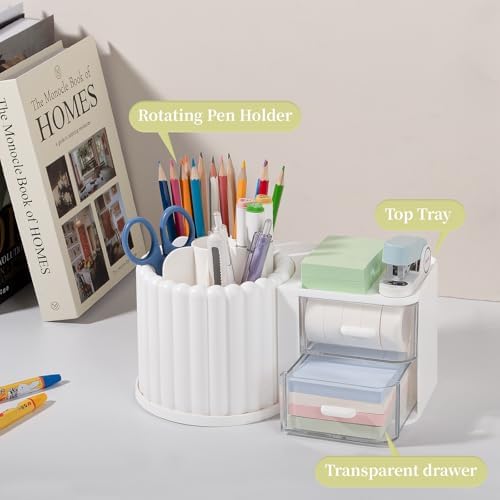 Anyoifax Rotating Pen Holder for Desk Removable Pencil Cup, Large White