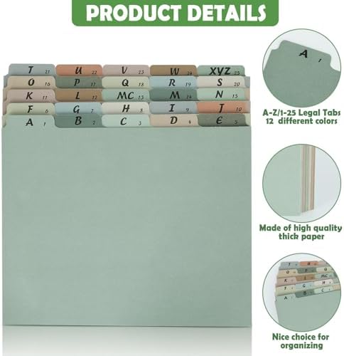 gisgfim 25 Alphabet File Guides, A‑Z Top‑Tab File Cabinet Dividers, Morandi