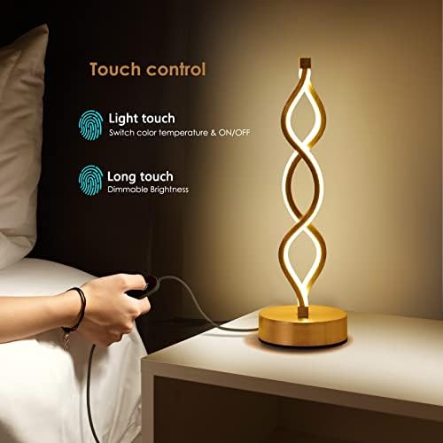 NUÜR Gold Table Lamps Set of 2, 15.8 Inch LED Bedside Lamps