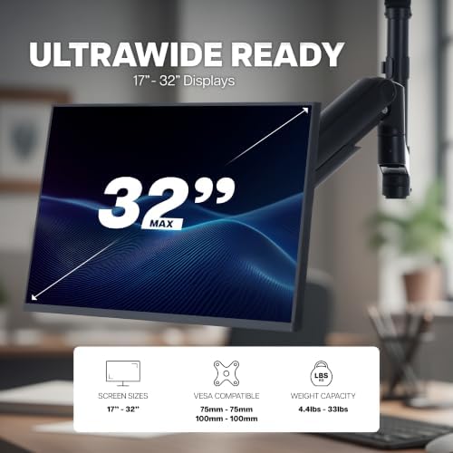 VIVO Black Under-Surface Clamp Monitor Mount, 17-32" Screens, STAND-POLE1UP