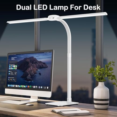24W LED Desk Lamp for Home Office, 1500lm Dual Head Task Light with Remote