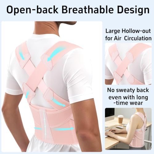 Back Brace Posture Corrector for Women and Men Upgraded Dynamic Traction Correction System Adjustable Shoulder Support Straightener Helps Reduce Upper Lower Back Pain Suitable for Hump Scoliosis Pink Medium