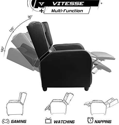 VITESSE Gaming Recliner Chair Racing Style Single PU Leather Sofa Modern Living Room Recliners Ergonomic Comfortable Home Theater Seating, Grey