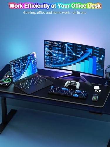 Magnetic Charging Mouse Pad, 31.5x11.81 Inch XL Gaming Mousepad, 11+5 RGB Lighting Modes, Home Office Large Desk Pad with Ultra-Smooth Surface, Non-Slip, Waterproof Keyboard Pad Classic Black Desk Mat