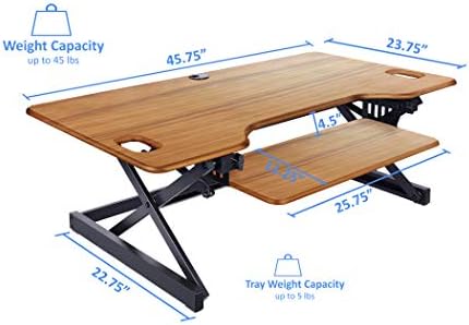 Rocelco 46" Large Height Adjustable Standing Desk Converter with Double Monitor Mount BUNDLE - Sit Stand Up Computer Workstation Riser - Retractable Keyboard Tray - Teak Wood Grain (R DADRT-46-DM2)