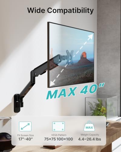 PEGZONE Single Monitor Wall Arm 17"-40" Ultrawide 26.4Lbs VESA Black