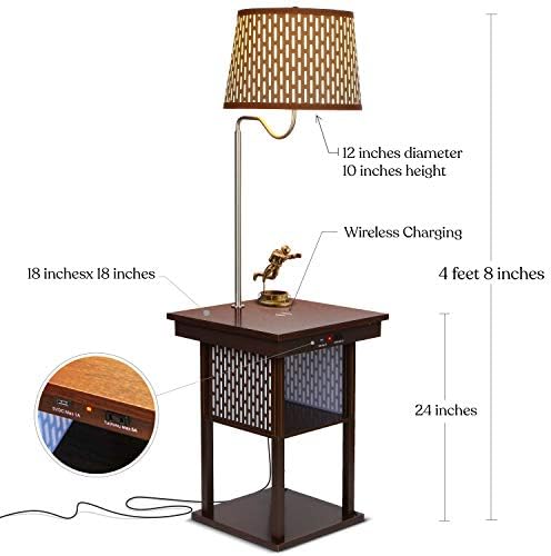Brightech Madison Side Table with Lamp Combo, Desk Lamp with Wireless Charging Pad and USB Port, Bedside Reading Lamp, Nightstand Lamp with LED Bulb for Bedroom, Living Room, Office - Havana Brown