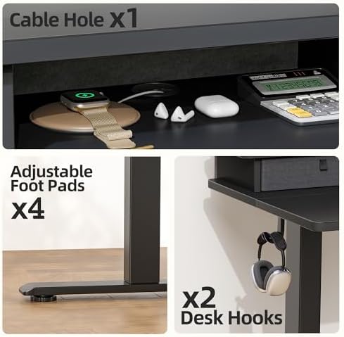TIQLAB Standing Desk with Two Drawers, Stand Up Standing Desk Adjustable Height, Electric Sit Stand Table with Storage Shelf and Splice Board, 48 * 24 inch, Black