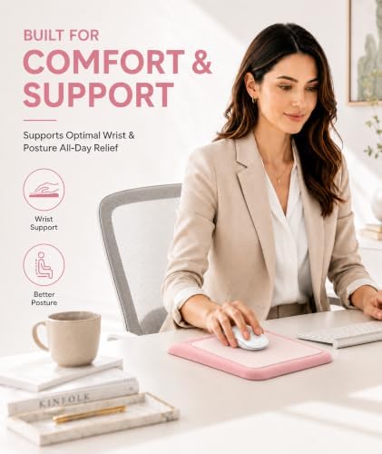 eulps Mouse Pad with Wrist Rest, Ergonomic Memory Foam Mousepad with Soft Wrist Support, Non-Slip PU Base, Smooth Surface for Office, Pain Relief for Laptop & Gaming (Pink)
