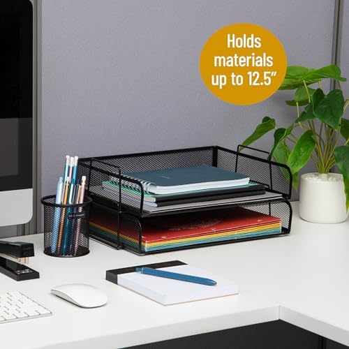 Mind Reader Stackable Paper Tray, Desktop Organizer, File Storage, Office, Metal Mesh, 13.25" L x 9.75" W x 6.25" H, 2 Pcs., Black (Pack of 8)