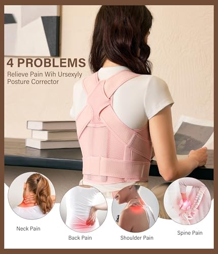 URSEXYLY Back Brace Posture Corrector for Women and Men, Breathable Shoulder Brace, Upper and Lower Back Pain Relief, Adjustable Full Back Support(Medium,Pink)