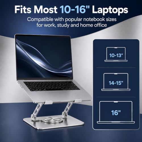 Laptop Stand with 360° Rotating Heavy Base, Foldable Adjustable